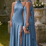 Ondina | Vestido de dama de honor cetim de acetato evasê pregas