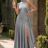 Ondina | Vestido de dama de honor cetim de acetato evasê pregas