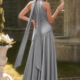 Ondina | Vestido de dama de honor cetim de acetato evasê pregas