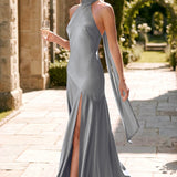 Ondina | Vestido de dama de honor cetim de acetato evasê pregas