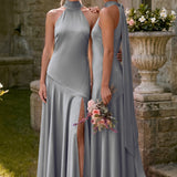 Ondina | Vestido de dama de honor cetim de acetato evasê pregas