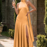 Ondina | Vestido de dama de honor cetim de acetato evasê pregas