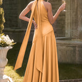 Ondina | Vestido de dama de honor cetim de acetato evasê pregas