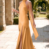 Ondina | Vestido de dama de honor cetim de acetato evasê pregas