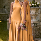 Ondina | Vestido de dama de honor cetim de acetato evasê pregas