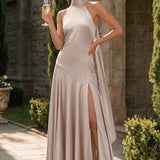 Ondina | Vestido de dama de honor cetim de acetato evasê pregas