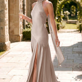 Ondina | Vestido de dama de honor cetim de acetato evasê pregas