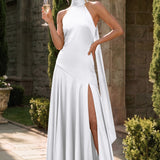 Ondina | Vestido de dama de honor cetim de acetato evasê pregas