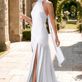 Ondina | Vestido de dama de honor cetim de acetato evasê pregas