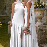 Ondina | Vestido de dama de honor cetim de acetato evasê pregas