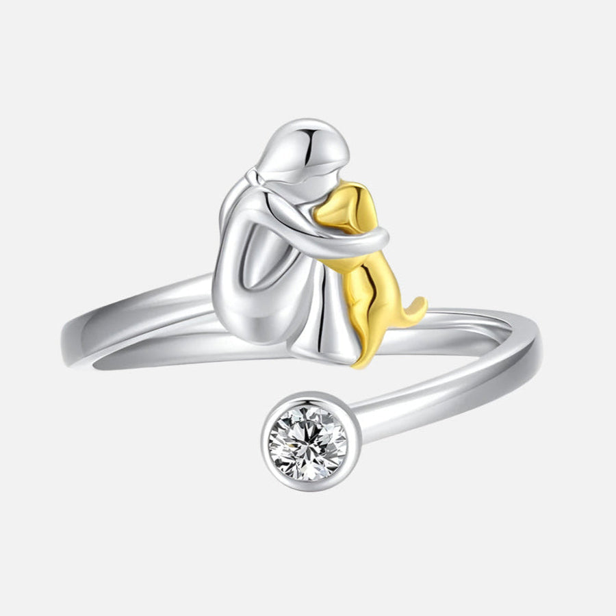 Bague réglable pour chien en argent sterling 925 avec zircone – Faite à la main