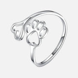 Bague patte et cœur fabriquée à la main – Argent sterling 925 réglable