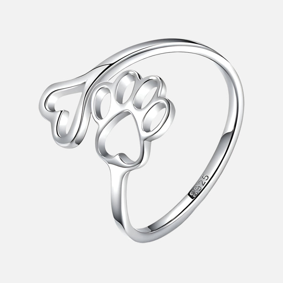 Bague patte et cœur fabriquée à la main – Argent sterling 925 réglable