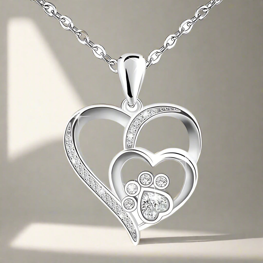 Collier patte et cœur en argent sterling avec oxydes de zirconium