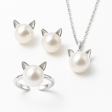 Magnifique collier chat avec perles et boucles d'oreilles + bague offertes