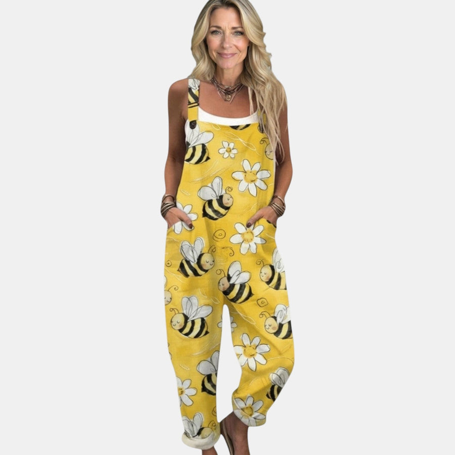 Rita - Calças Jardineira Estampadas Confortáveis