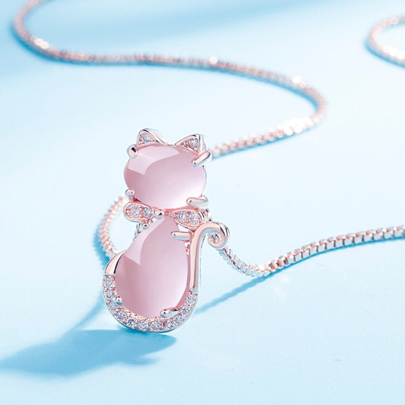 Collier pour chat adorable en pierre rose avec zircon