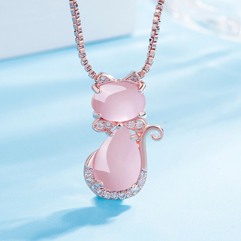 Collier pour chat adorable en pierre rose avec zircon