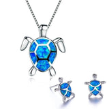 Parure Collier et Boucles d'Oreilles Tortue de Mer en Opale et Argent
