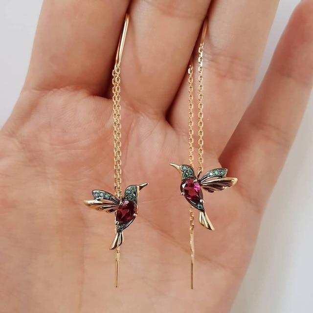 Boucles d'oreilles Colibri en émail et oxydes de zirconium