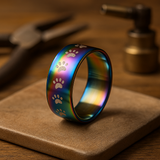 Bague patte en acier inoxydable arc-en-ciel faite à la main