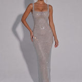 Romana | Vestido comprido tubinho com brilhantes com strass