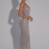 Romana | Vestido comprido tubinho com brilhantes com strass