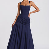 Ricarda | Vestido comprido evasê em chiffon franzido