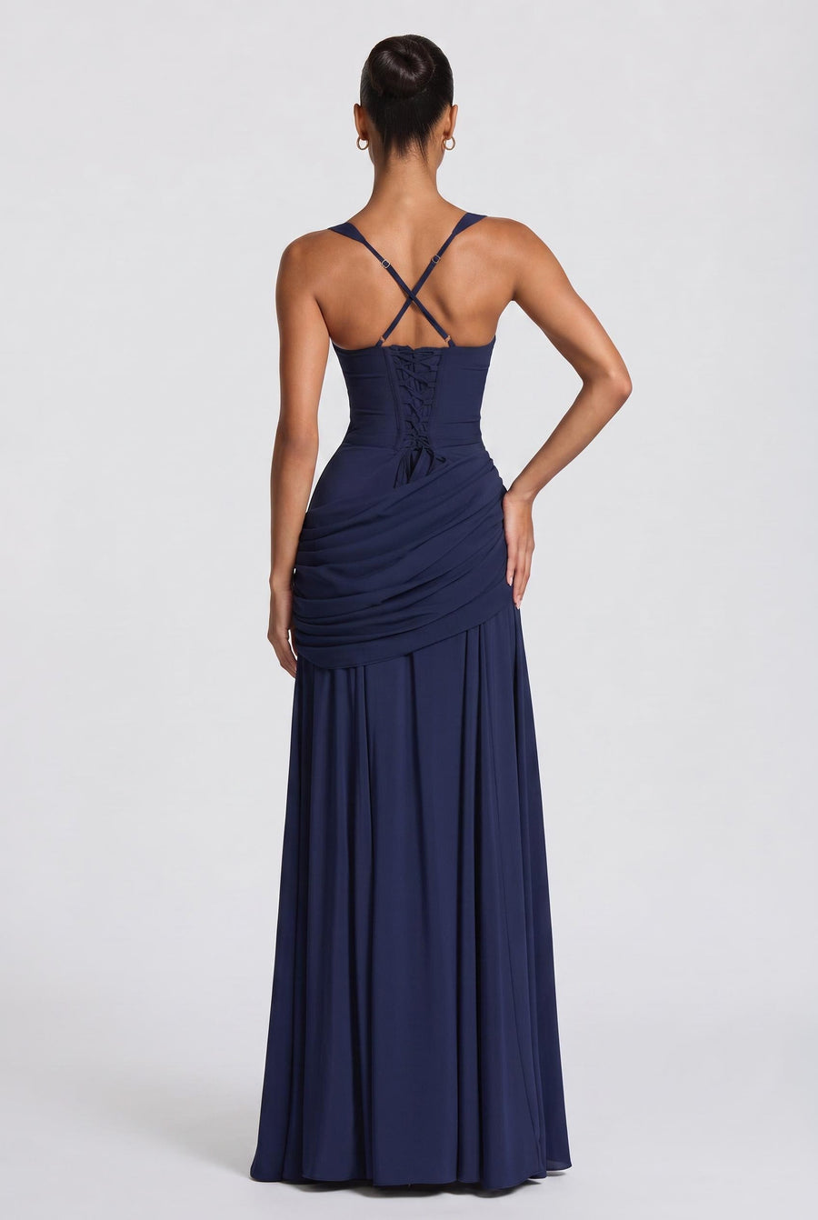 Ricarda | Vestido comprido evasê em chiffon franzido