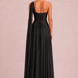 Rosana Preto | Vestido de dama de honor evasê em chiffon com detalhe drapeado