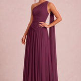 Rosana Cabernet | Vestido de dama de honor evasê em chiffon com detalhe drapeado