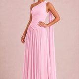 Rosana Rosa Amêndoa | Vestido de dama de honor evasê em chiffon com detalhe drapeado