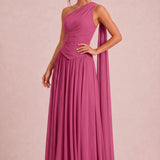 Rosana Rosa Canela | Vestido de dama de honor evasê em chiffon com detalhe drapeado