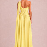 Rosana Narciso | Vestido de dama de honor evasê em chiffon com detalhe drapeado