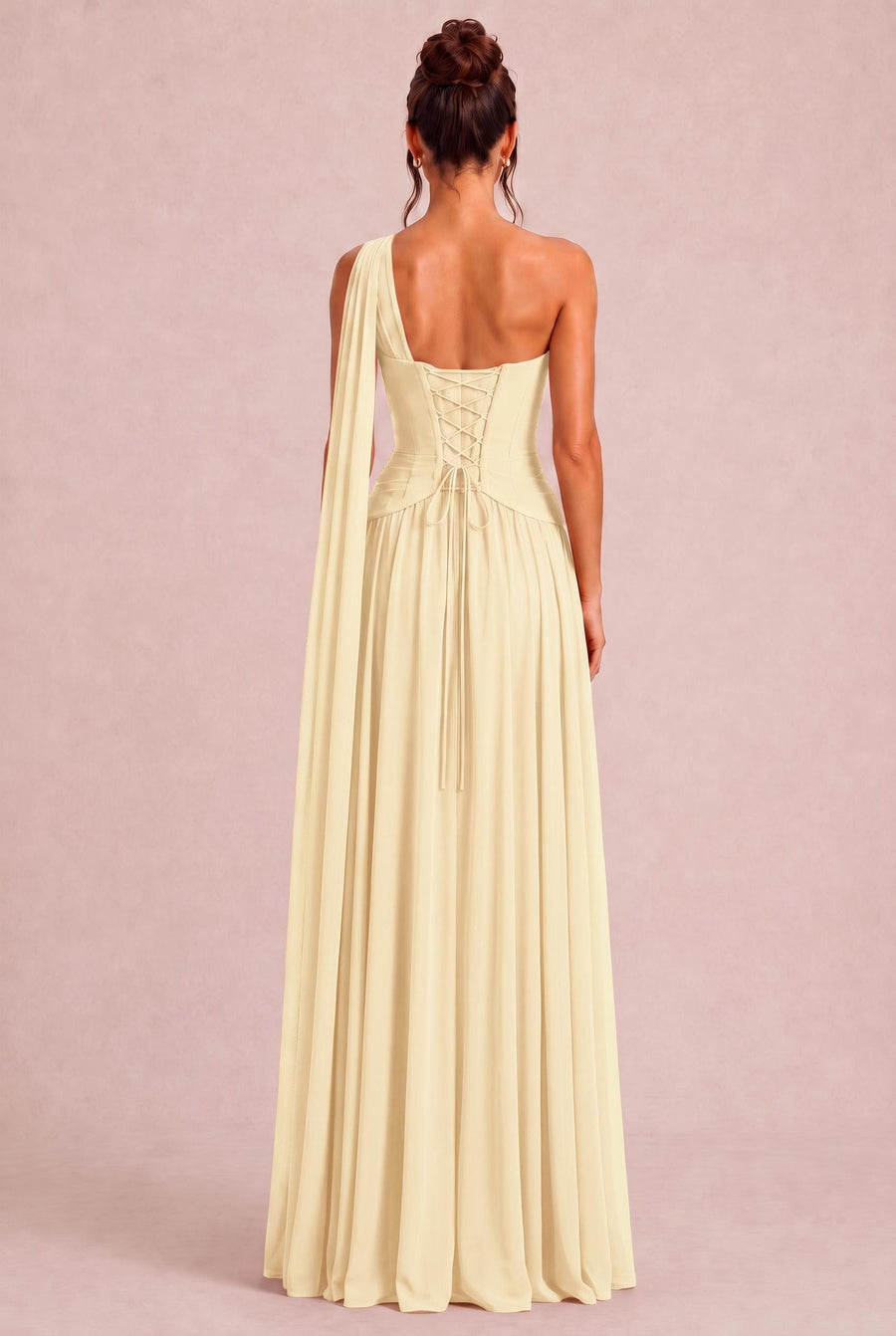 Rosana Sorvete de Limão | Vestido de dama de honor evasê em chiffon com detalhe drapeado