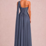 Rosana Tempestade | Vestido de dama de honor evasê em chiffon com detalhe drapeado