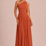 Rosana Tempestade | Vestido de dama de honor evasê em chiffon com detalhe drapeado