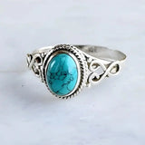 Anel Turquesa Oval Prateado