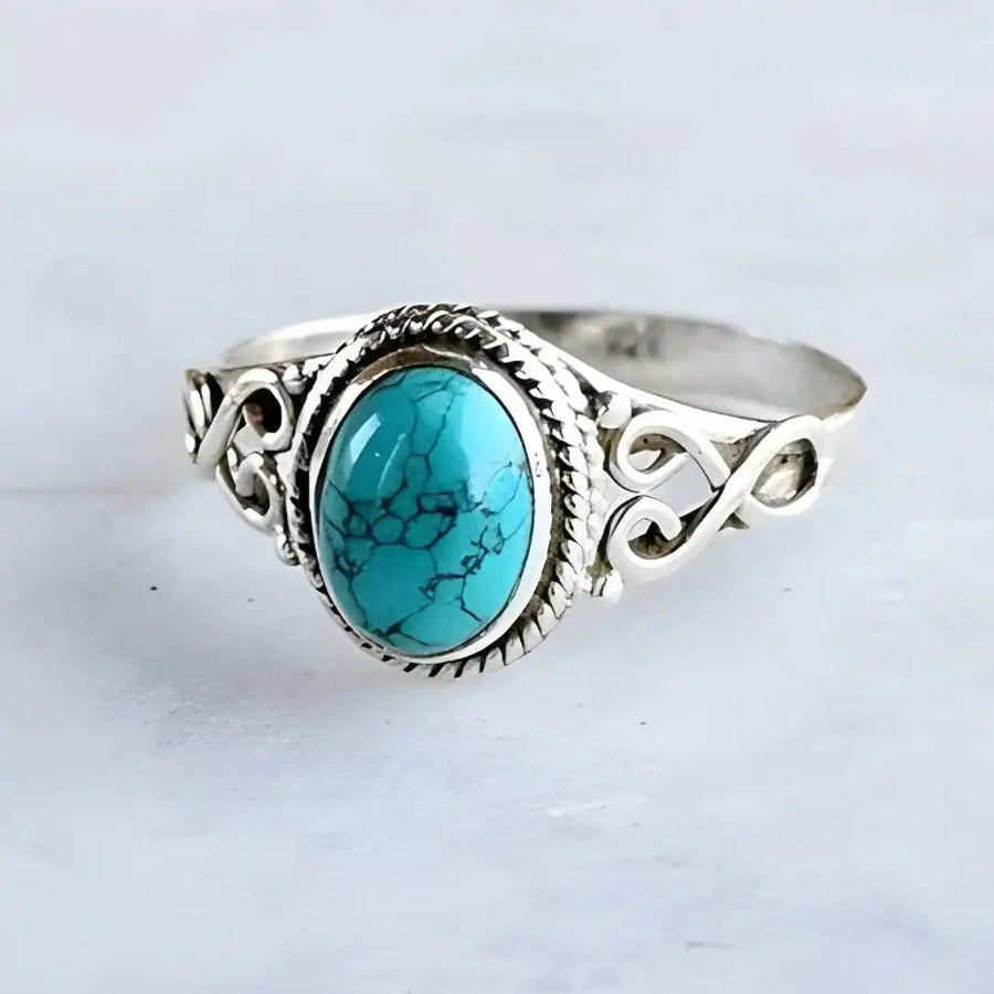 Anel Turquesa Oval Prateado