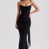 Rosaura Preto | Vestido de dama de honor rede elástica tubinho com detalhe drapeado