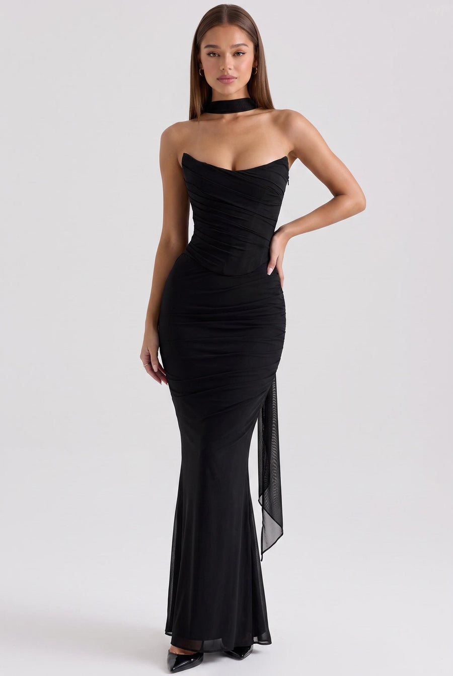 Rosaura Preto | Vestido de dama de honor rede elástica tubinho com detalhe drapeado