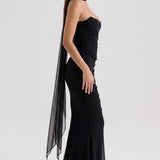 Rosaura Preto | Vestido de dama de honor rede elástica tubinho com detalhe drapeado