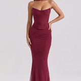 Rosaura Cabernet | Vestido de dama de honor rede elástica tubinho com detalhe drapeado