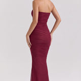 Rosaura Cabernet | Vestido de dama de honor rede elástica tubinho com detalhe drapeado