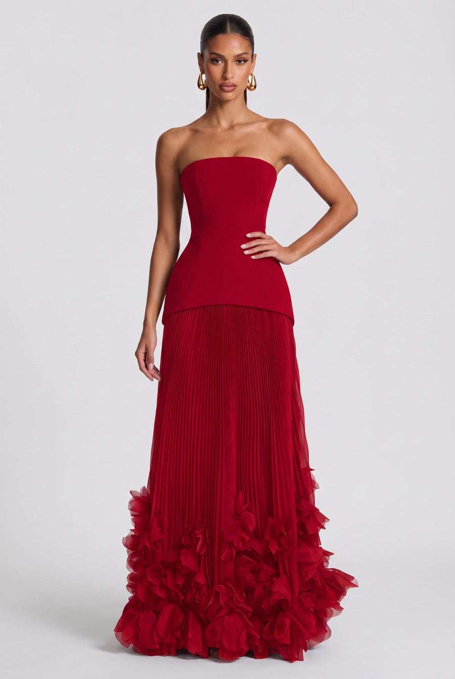 Salomé Bordeaux | Vestido comprido evasê em chiffon com estampado floral