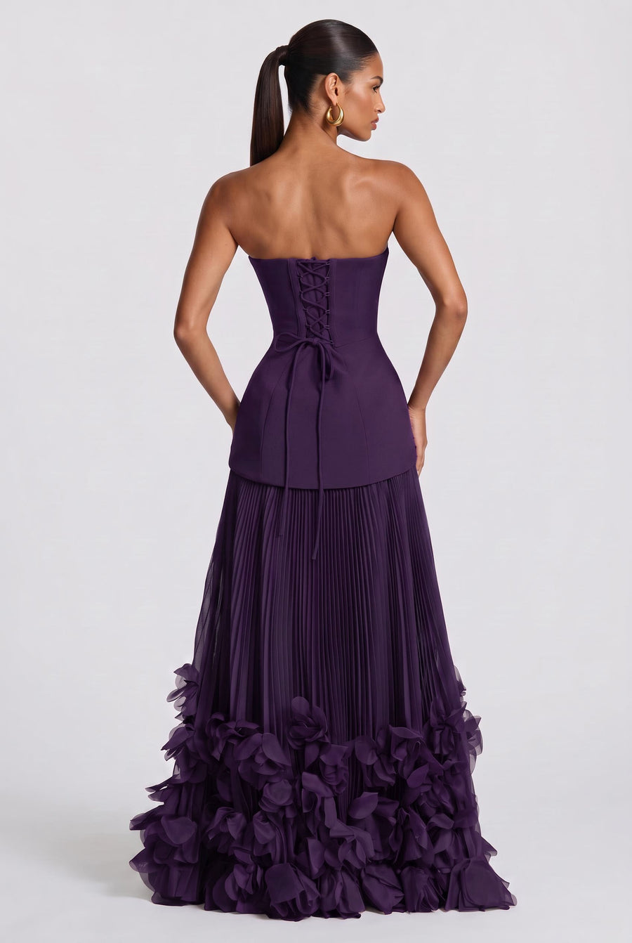 Salomé Ameixa | Vestido comprido evasê em chiffon com estampado floral