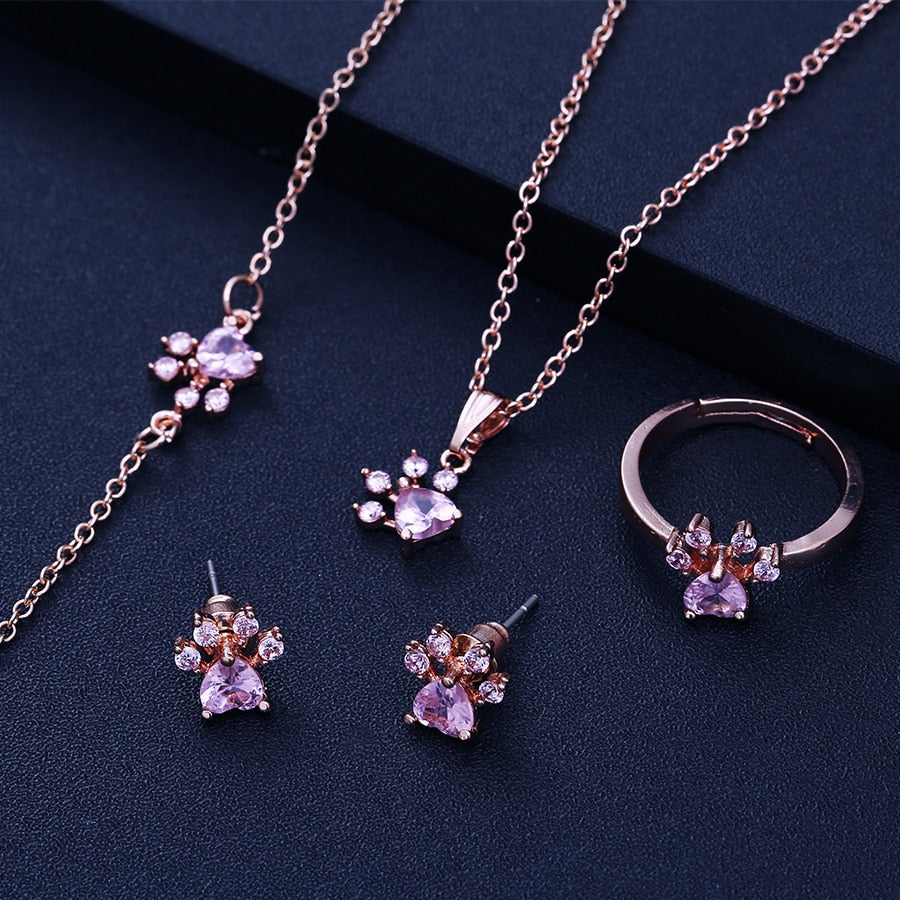 Conjunto Patinha Ouro Rosa — 4 Peças com Coração em Zircónia