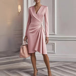 Jasmim | Vestido Midi Drapeado com Decote em V
