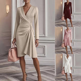 Jasmim | Vestido Midi Drapeado com Decote em V
