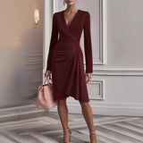 Jasmim | Vestido Midi Drapeado com Decote em V